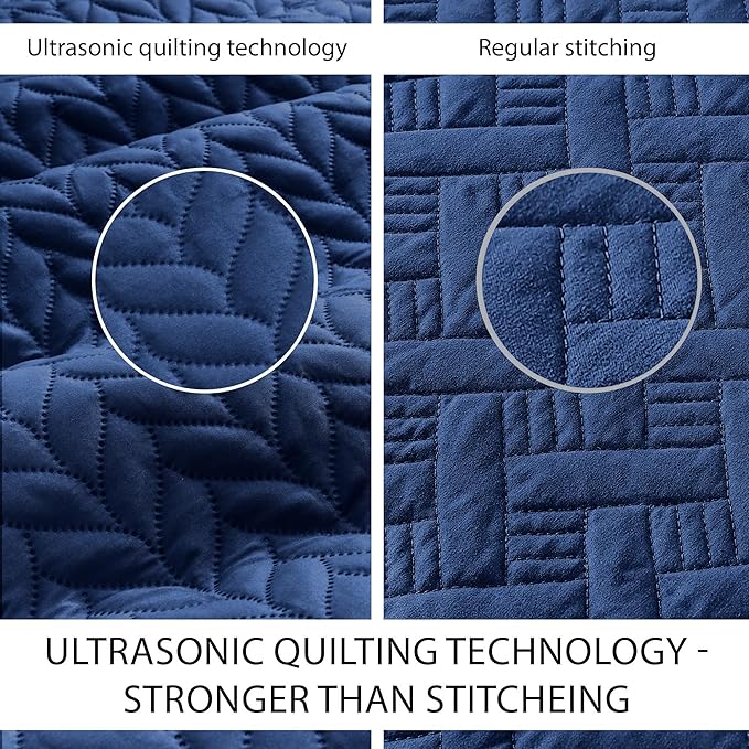 MOONLIGHT20015 California King 8 Pack Quilt Bedding Set Size (118"x106") + 2 Pillow Shams (20" x 36"+ 2") - 3 Pcs All Season Reversible Microfiber Coverlet Embossed Quilt Bedspread (Navy)