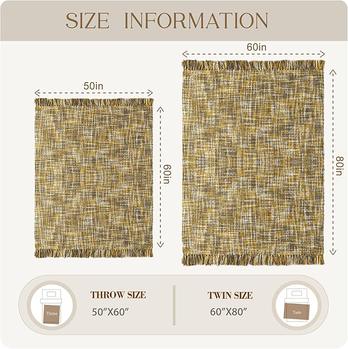 Multi-Color Gold Cable Knitted Throw Blanket for Couch,60"X80" Boho Style Textured Blankets for Home Decor,Super Soft Warm Cozy Chunky Knit Blanket with Decorative Tassels for Bed and Sofa