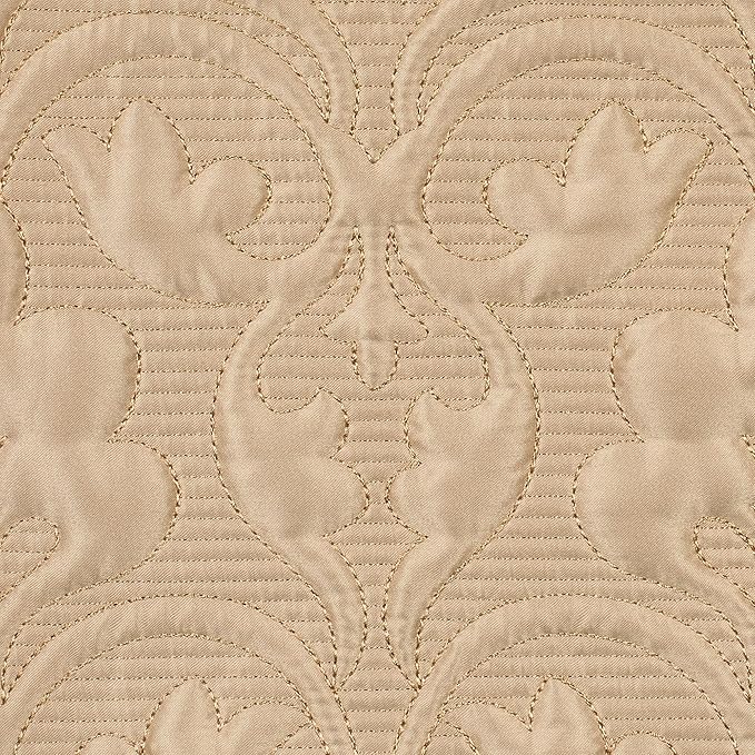 Cambridge Classic Luxury Bedding | Neutral Wheat Solid Color Polyester Satin | Elaborate Damask Quilting | Fitted, Oversized 24 Inch Drop | 3 Piece Bed Set Includes King Bedspread and 2 King Shams