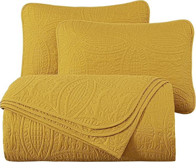 Chezmoi Collection Austin King Bedspread Set 3-Piece Pinsonic Quilted Oversized Bedspread Coverlet Set, King, Mustard