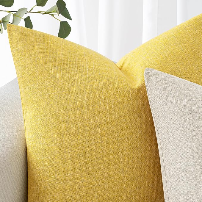 MIULEE 24x24 Inch Pack of 2 Decorative Linen Burlap Textured Euro Pillow Covers Farmhouse Boho Accent Pillowcases Spring Home Decor for Couch Sofa Bedroom Living Room Yellow
