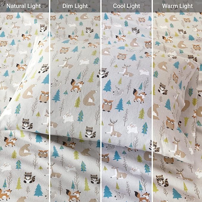 True North by Sleep Philosophy Cozy Flannel Warm 100% Cotton Sheet - Novelty Print Animals Stars Cute Ultra Soft Cold Weather Bedding Set, Twin XL, Multi Forest Animals 3 Piece