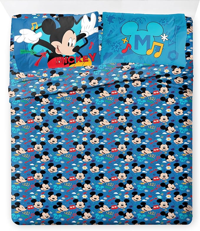 Jay Franco Kids Comforter Set Includes Sheets and Pillow Covers - Soft and Cozy Bed Set for Stylish Room Decor, Blue - Mickey Mouse, 7 Piece Full Bedding