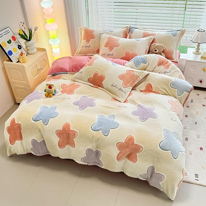 MorroMorn Twin Bedding Sets, Twinkle Stars Duvet Cover Set, Fluffy Comforter Covers Blanket Ultra Soft Kawaii Cute Unicorn for Girls Kids Toddler Teen Women Twin/Twin XL Size