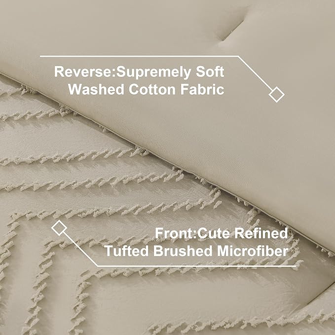 Litanika Light Hazel Queen Size Comforter Set with Sheets - 7 Pieces Bed in a Bag Queen Boho Tufted Complete Bedding Sets with Comforter, Sheets, Pillowcases & Shams