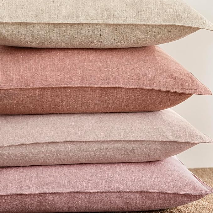Foindtower Pack of 2, Decorative Linen Soild Throw Pillow Covers Accent Lumbar Cushion Case Farmhouse Pillowcase for Chair Couch Sofa Bedroom Living Room Home Decor 12 x 20 Inch Rose Pink