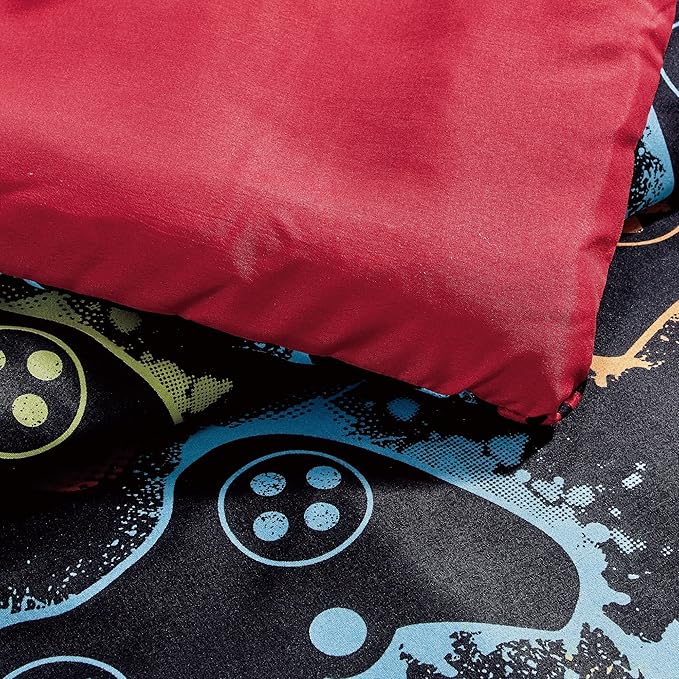 Chezmoi Collection Gamer Bedding 4-Piece Video Games Gamepad Microfiber Comforter Set for Boys Kids Teens Full/Queen Size (Oversized Twin)