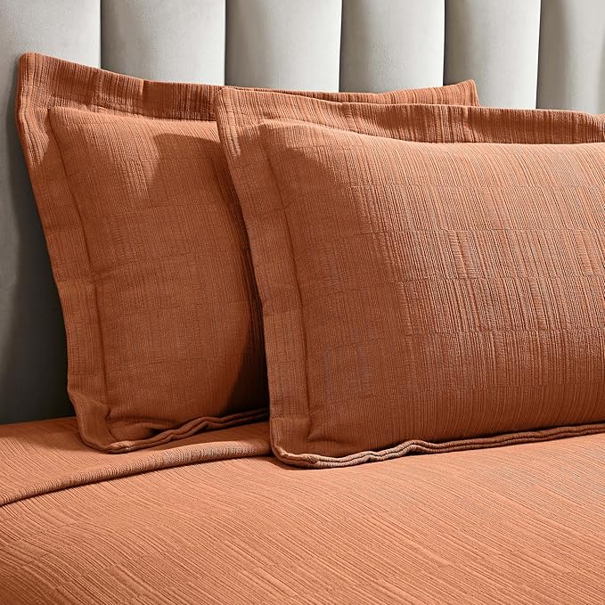 Superior 3 Piece Cotton Bedspread and Sham Set, Home Bed Decor, Decorative Bed Spread, 2 Pillow Shams, Medium Weight, Matelasse Coverlet, Bedding Essentials, Zenith Collection, King, Burnt Orange