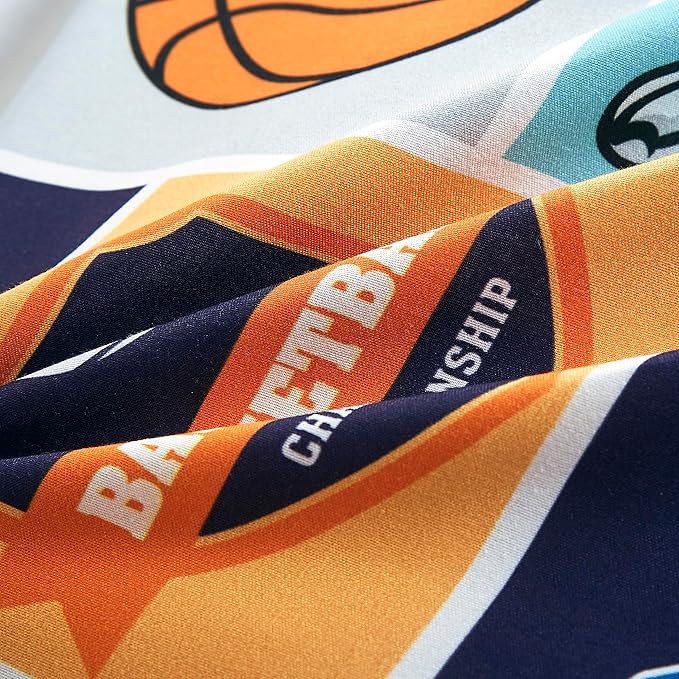 Chezmoi Collection 4-Piece Kids My Sports Bedding Comforter Set Full/Queen Size - Soft Microfiber Navy Blue Gray Orange White Printed Basketball Baseball Football Soccer Sports for Kids/Teens