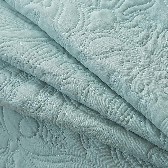 HoneiLife Quilt Set Queen Size - 3 Piece Queen Quilt Bedding Set Microfiber Quilt Sets Lightweight Bedspreads Reversible Coverlets Retro Bed Cover Floral Bedding Set All Season Quilts-Sage Green