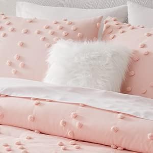 Geniospin Pink Twin Comforter Set for Girls- 5 Pieces Pom Tufted Bed in A Bag Twin Bedding Sets with Sheets, Pillowcases & Shams, All Season Kids Comforter Set