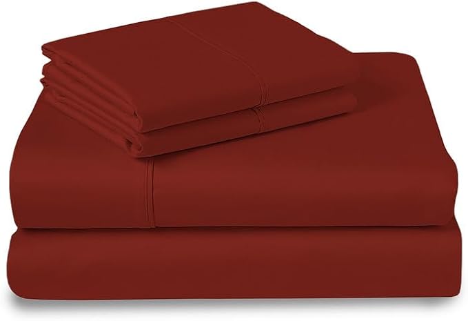 Pizuna Pure 100% Cotton Sheets California King Size, Luxurious 400 Thread Count Long Staple Cotton Sateen Sheets California King with 15" Deep Pocket (Combed Brick Red Cotton Sheets California King)