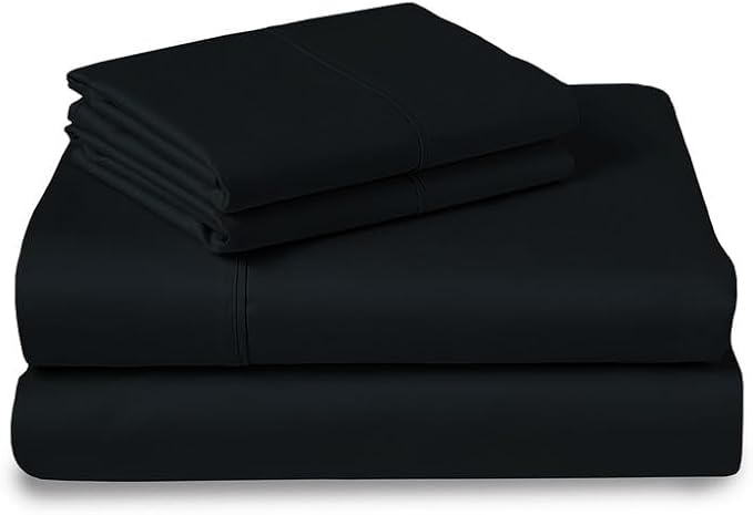 Pizuna Pure 100% Cotton Sheets Queen Size, Luxurious 400 Thread Count Long Staple Cotton Sateen Sheets with 15inch Deep Pocket (Combed Black Cotton Queen Sheet Set)
