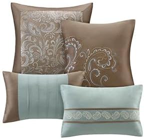 Madison Park Essentials Brystol 24 Piece Room in a Bag Faux Silk Comforter Jacquard Paisley Design Matching Curtains Down Alternative Hypoallergenic All Season Bedding-Set, King (104 in x 92 in), Blue