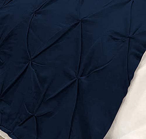 Bed Runner Set - 100% Pure Cotton 800 Thread Count - Luxury 1 Pinch Pleated Bed Runner and 2 Pillow Cover - 3 Piece Pinch Pleated Bed Runner Set Twin, Navy Blue