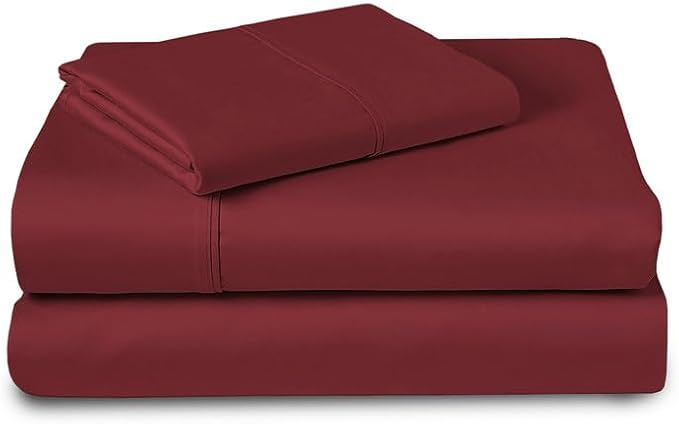 Pizuna Pure 100% Cotton Sheets Twin XL Size, Luxurious 400 Thread Count Long Staple Cotton Sateen Sheets with 15" Deep Pocket (Combed Rio Red Sheet Twin XL)