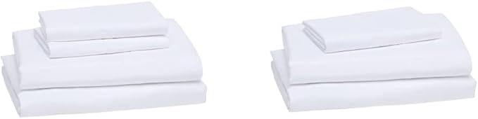 Amazon Basics Lightweight Super Soft Breathable Wrinkle-Resistant Microfiber 4-Piece Bed Sheet Set with 14-Inch Deep Pockets, Queen, Bright White, Solid