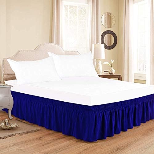 Wrap Around Bed Skirts Elastic Dust Ruffles, Easy Fit Wrinkle and Fade Resistant Silky Microfiber Fabric Solid Color Bedskirt, 12 Inch Tailored Drop Royal Blue for King XL Size Bed Skirt