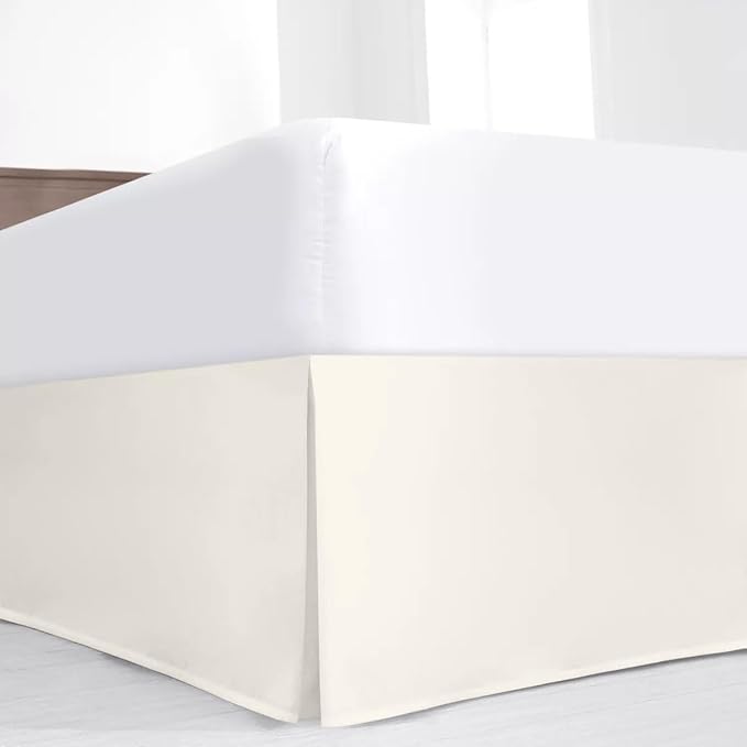 SKY BEDDINGS Luxury Pleated Full Bed Skirt with Split Corners - 18 Inch Tailored Drop - Pleated Dust Ruffle - Wrinkle-Free 100% Microfiber - Easy Fit, Soft & Durable - Ivory