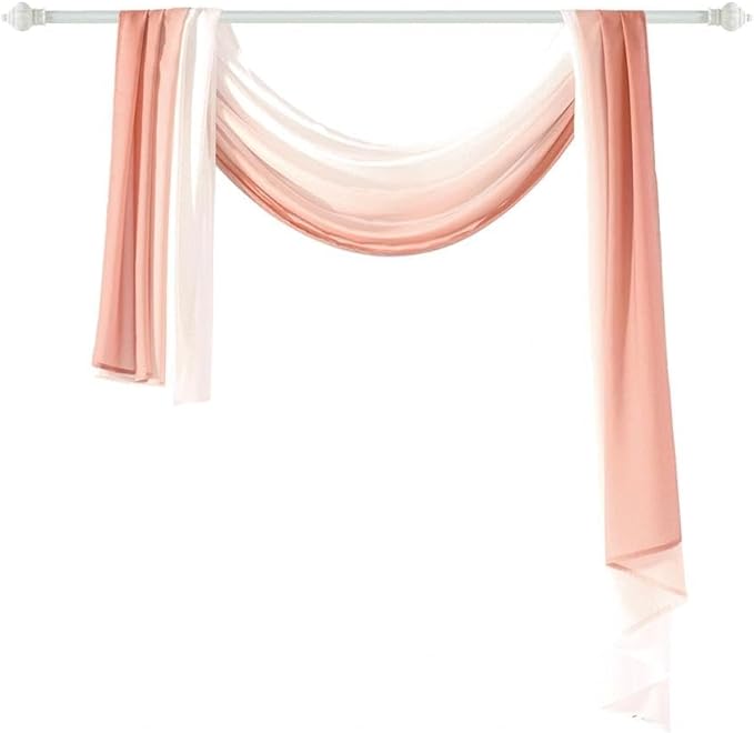 NAPEARL Ombre Window Scarf Valance, Romantic Gradient Voile Scarf Valance for Ceremony Backdrop, Wedding Arch, Kids Bedroom, Decorative Swag Curtain 144 Inches