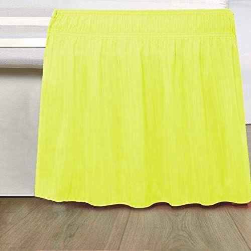 Wrap Around Bed Skirts Elastic Dust Ruffles, Easy Fit Wrinkle and Fade Resistant Silky Microfiber Fabric Solid Color Bedskirt, 12 Inch Tailored Drop Yellow for Olympic Queen Size Bed Skirt