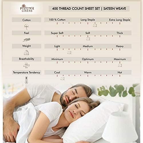Pizuna Pure 100% Cotton Sheet Set Twin, Luxurious 400 Thread Count Long Staple Cotton Sateen Sheets Twin with 15" Deep Pocket (Dark Blue)
