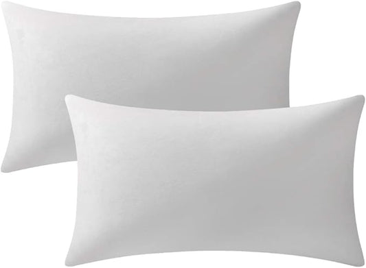 Lumbar Pillow Covers 12x20 Ivory White (No Inserts) : Pack of 2 Cozy Soft Velvet Rectangular Modern Luxury Decorative Throw Pillow Cases for Sofa Couch Living Room Bed Home Decor