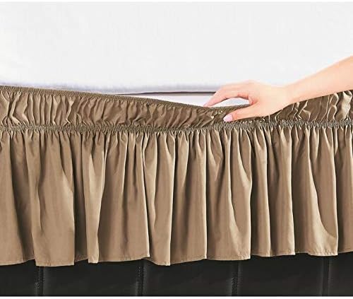 Bed Skirt Three Sides Fabric Adjustable Elastic Wrap Around Dust Ruffled Bed Skirts RV Bunk, Taupe, 16 Inch Tailored Drop