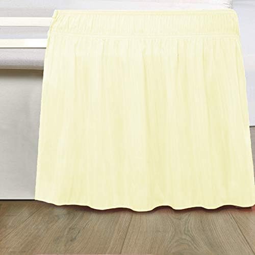 Wrap Around Bed Skirts Elastic Dust Ruffles, Easy Fit Wrinkle and Fade Resistant Silky Microfiber Fabric Solid Color Bedskirt, 12 Inch Tailored Drop Ivory for King Size Bed Skirt