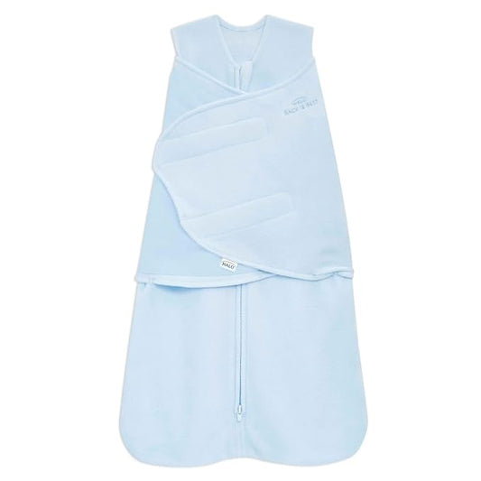 HALO Micro-Fleece Sleepsack Swaddle, 3-Way Adjustable Swaddle Blanket, TOG 3.0, Baby Blue, Preemie