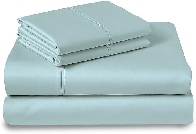 Pizuna Pure 100% Cotton Sheets California King Size, Luxurious 400 Thread Count Long Staple Cotton Sateen Sheetswith 15inch Deep Pocket (Combed Baby Blue Cotton Sheets California King)