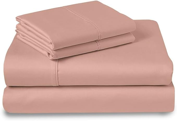 Pizuna Pure 100% Cotton Sheets RV Queen Size, Luxurious 400 Thread Count Long Staple Cotton Sateen Sheets RV Queen with 15" Deep Pocket (Combed Misty Rose Cotton Sheets RV Queen)