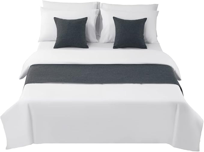 AMBERIS Bed Runner Dark Grey, Imitation Linen Decorative Bed Scarf for Home Hotel (Pillowcases Sold Separately)