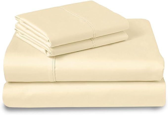 Pizuna Pure 100% Cotton Sheets RV King Size, Luxurious 400 Thread Count Long Staple Cotton Sateen Sheets with 15inch Deep Pocket (Combed Ivory Sheet RV King)