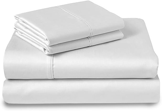 Pizuna Pure 100% Cotton Sheets RV King Size, Luxurious 400 Thread Count Long Staple Cotton Sateen Sheets RV King with 15inch Deep Pocket (White)