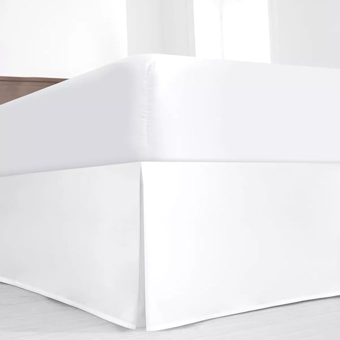 SKY BEDDINGS Luxury Pleated Full Bed Skirt with Split Corners - 18 Inch Tailored Drop - Pleated Dust Ruffle - Wrinkle-Free 100% Microfiber - Easy Fit, Soft & Durable - White