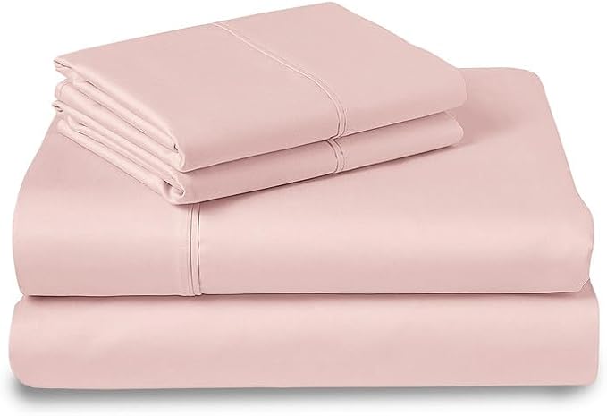 Pizuna Pure 100% Cotton Queen Size Luxurious 400 Thread Count Long Staple Cotton Sateen Sheets with 15in Deep Pocket (Combed Light Pink Sheet)