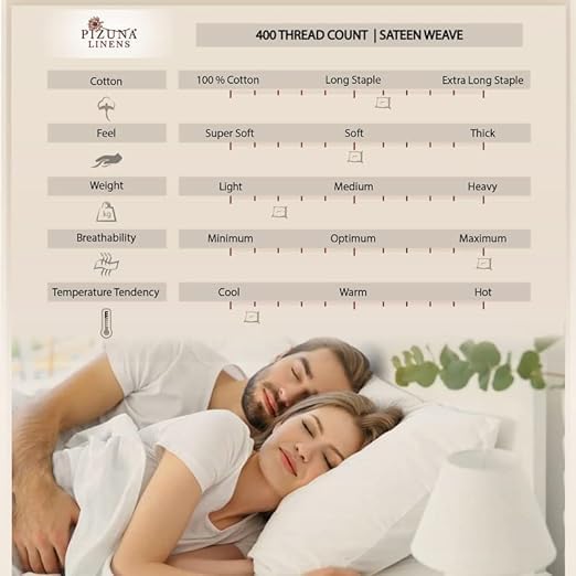 Pizuna Pure 100% Cotton Bed Sheets Set King Size Black, Luxurious 400 Thread Count Long Staple Cotton Sateen Sheets with 15" Deep 2 Extra Pillowcase (Combed Cotton Bed Sheet Set)