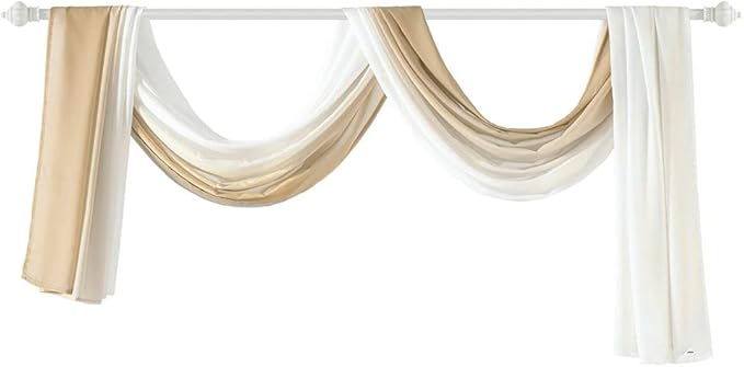 NAPEARL Ombre Window Scarf Valance, Romantic Gradient Voile Scarf Valance for Ceremony Backdrop, Wedding Arch, Kids Bedroom, Decorative Swag Curtain 144 Inches, Beige