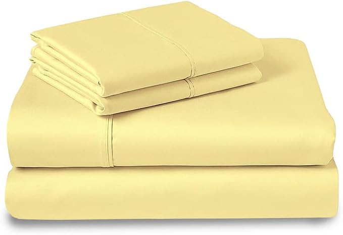 Pizuna Pure 100% Cotton Sheets RV Queen Size, Luxurious 400 Thread Count Long Staple Cotton Sateen Sheets with 15inch Deep Pocket (Combed Mellow Yellow Sheet RV Queen)