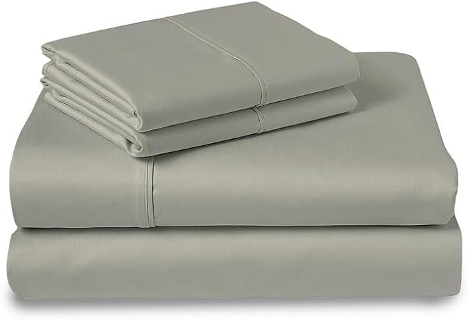Pizuna Pure 100% Cotton Sheets RV Queen Size, Luxurious 400 Thread Count Long Staple Cotton Sateen Sheets with 15" Deep Pocket (Combed Silver Sheet RV Queen)