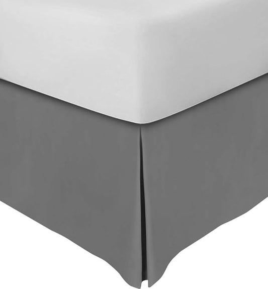 Split Corner Bed Skirt 18 Inch Drop Queen Size 100% Natural Cotton Wrinkle and Fade Resistant Queen Size, Dark Grey Solid
