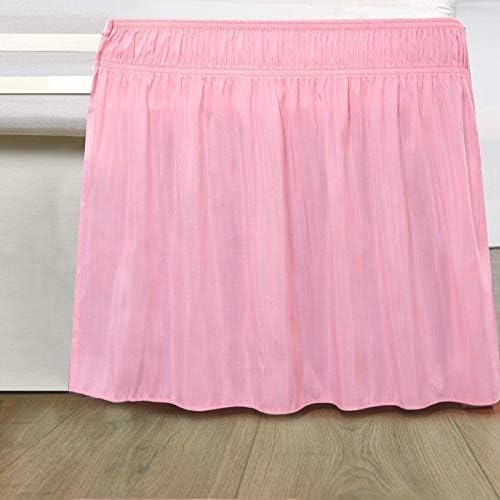 Wrap Around Bed Skirts Elastic Dust Ruffles, Easy Fit Wrinkle and Fade Resistant Silky Microfiber Fabric Solid Color Bedskirt, 12 Inch Tailored Drop Pink for RV Bunk 42X80 Size Bed Skirt