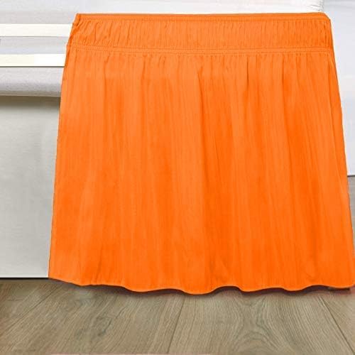Wrap Around Bed Skirts Elastic Dust Ruffles, Easy Fit Wrinkle and Fade Resistant Silky Microfiber Fabric Solid Color Bedskirt, 12 Inch Tailored Drop Orange for RV King Size Bed Skirt