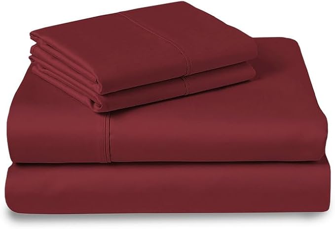 Pizuna Pure 100% Cotton Sheets Full Size, Luxurious 400 Thread Count Long Staple Cotton Sateen Sheets Full with 15" Deep Pocket (Combed Rio Red Cotton Sheet)
