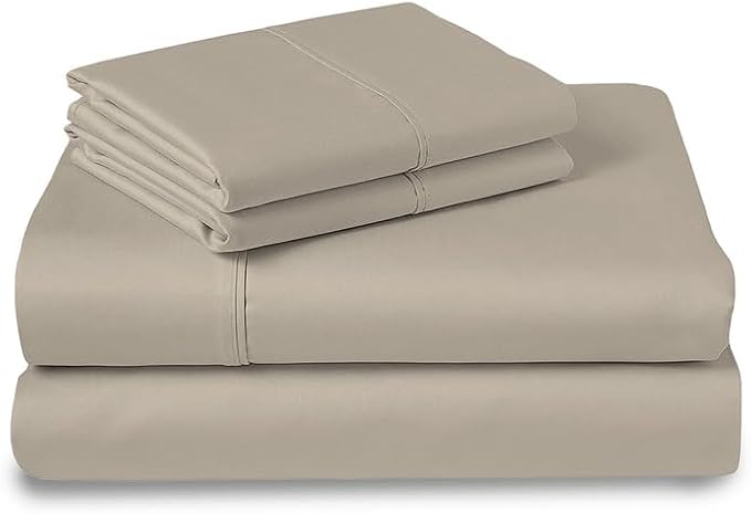 Pizuna Pure 100% Cotton Sheets King Size, Luxurious 400 Thread Count Long Staple Cotton Sateen King Sheets Set with 15inch Deep Pocket (Combed Simply Taupe Cotton Sheet Set)