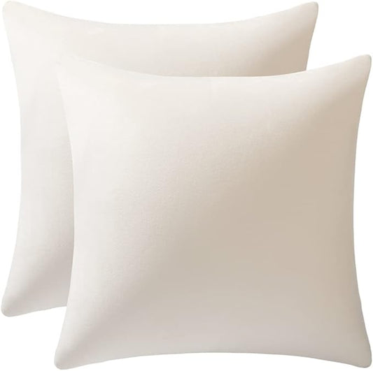 Euro Sham Covers 24x24 Cream: Pack of 2 Cozy Soft Velvet Square Modern Luxury Decorative Throw Pillow Cases for Sofa Couch Living Room Bed Home Decor