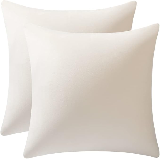 Throw Pillow Covers 16x16 Cream: Pack of 2 Cozy Soft Velvet Square Modern Luxury Decorative Throw Pillow Cases for Sofa Couch Living Room Bed Home Decor