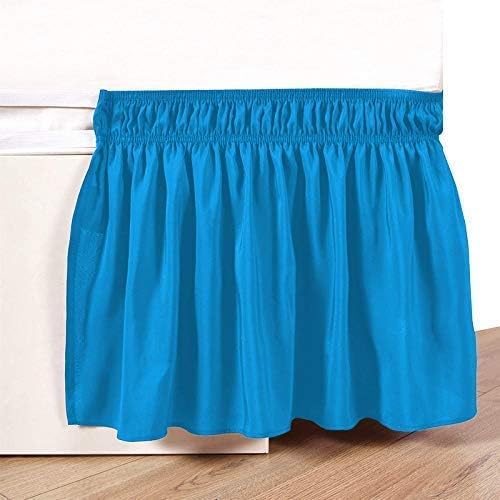 Wrap Around Bed Skirts Elastic Dust Ruffles, Easy Fit Wrinkle and Fade Resistant Silky Microfiber Fabric Solid Color Bedskirt, 12 Inch Tailored Drop Turquoise for Queen Size Bed Skirt