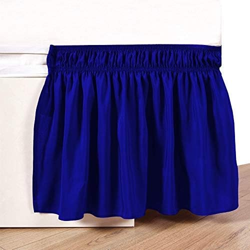 Wrap Around Bed Skirts Elastic Dust Ruffles, Easy Fit Wrinkle and Fade Resistant Silky Microfiber Fabric Solid Color Bedskirt, 12 Inch Tailored Drop Royal Blue for Olympic Queen Size Bed Skirt